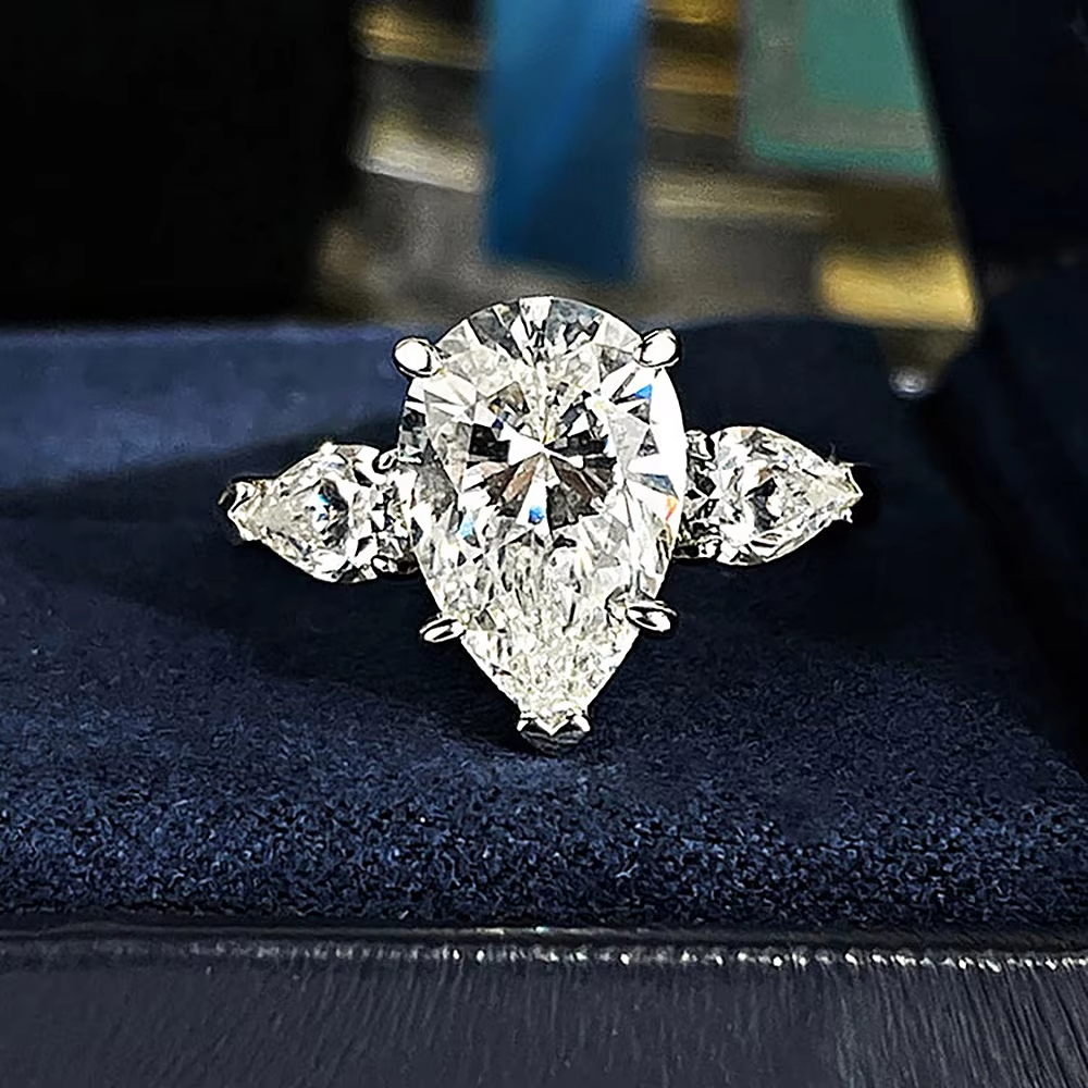 1/2/3/6Carat Pear Cut Moissanite Diamond Engagement Rings for Women 925 Sterling Silver 3-stone Waterdrop Shape Wedding Ring