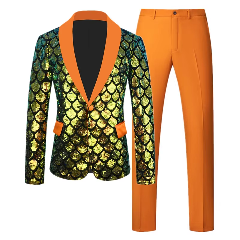Fashion Men Sequin Suit 2 Piece Set 2024 New Male Luxurious Wedding Dance Party Stage Dress Blazers Jacket and Pants
