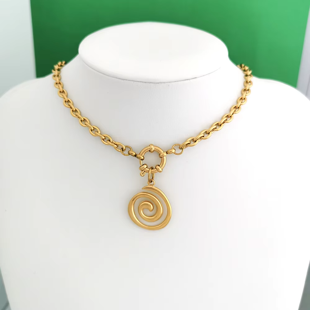 QMHJE Anchor Clasp Necklace Women Men Choker Stainless Steel Geometric Link O Chain Basic DIY Gold Silver Color Buckle Design