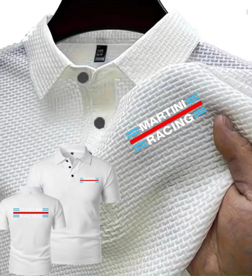 New Men's Polo Short sleeved Martini Racing Tee Ice Silk Breathable Fashion T-Shirt Male Clothes Lapel Tops