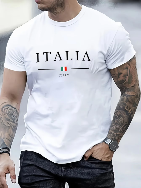 High Grade Mens 100% Cotton T-shirt Summer Loose Italy Urban Printed Casual Comfort O Neck T-shirt 2025 Sports Versatile Tops