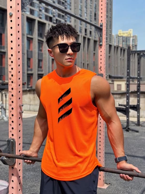 Summer Fashion Men's Round Neck Mesh Undershirt Man Sports Fitness Shirt Sleeveless Tank Top Quick-Dry Vest Streetwear Clothing
