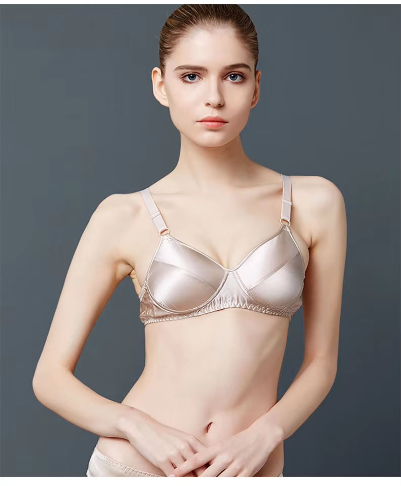 Summer 100% mulberry silk without underwire, thin double-sided plain crepe satin silk bra, breathable lingerie women's glossy