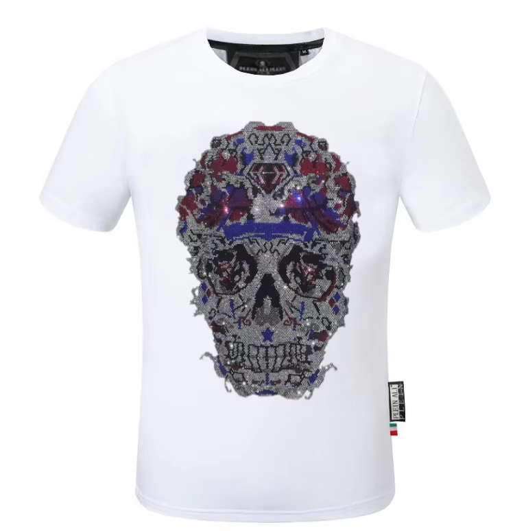 Plein ali brand Top Brand Letter Rhinestones T-shirt Summer Cotton Short Sleeve Tee Men's Fashion Round Neck Top Clothing