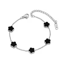 BOBOTUU Fashion Stainless Steel White Black Green Shell Flower Charm Bracelets For Women Real Gold Plated Chain Jewelry BB23071
