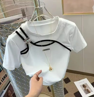 Neploe Solid Color Hollow Out Short Sleeve T-Shirt Femme Unique Simple Casual Top 2025 Summer Chic Patchwork Design O-Neck Tees