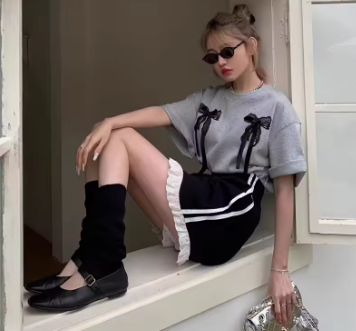 Elastic Waist Stripe Shorts Women Cute Flounce Lace Patchwork High Waist Short Pants Summer Korean Y2k Wide Leg Trousers 2024