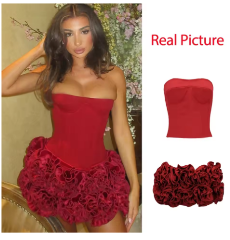 Mingmingxi Winter Strapless Sexy Cocktail Dress 2024 New Year Party Dresses Women 2024 Luxury Red Mini Lace Up Elegant Dress