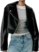 Fitaylor Women Faux PU Leather Jacket Casual Lady Lapel Zipper Short Leather Jacket High Street Motorcycle Coat