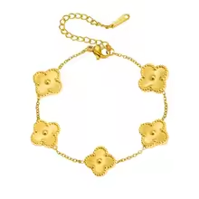 IFYOUOO Adjustable New Design Gold Plated Stainless Steel Plant Flower Bracelet With Four Leaf Petals Women Luxury Gifts Clover