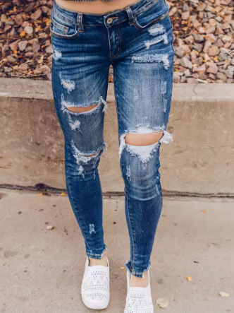 2024 Spring New Fashion Ripped Jeans for Women High Stretch Slim Denim Pencil Pants Casual Skinny Jeans S-XL