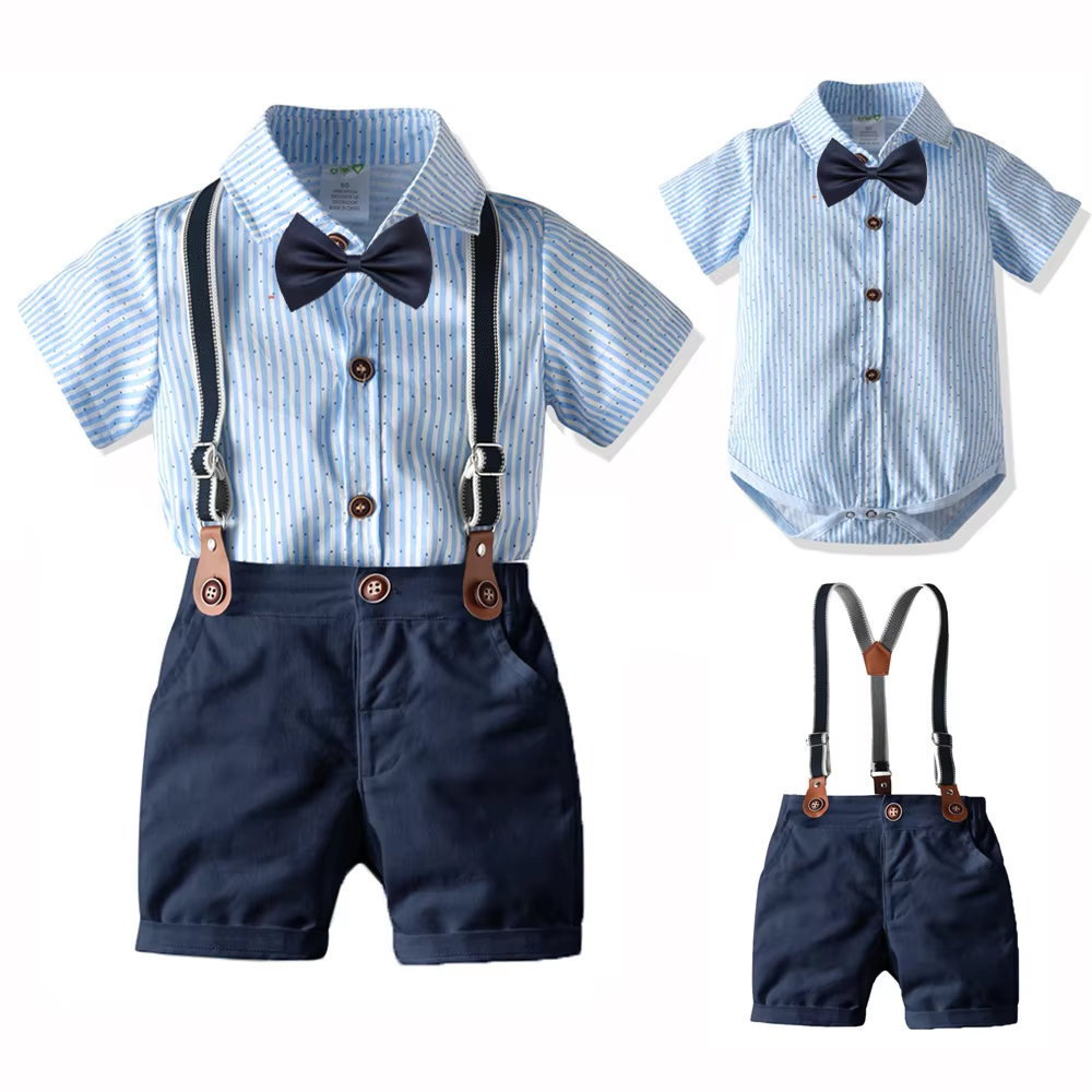 Children Kid Clothes Suits Toddler Boys Clothing Set 2023 Summer Baby cotton stripe 3pcs birthday Party Costume 1 2 3 Year Gift