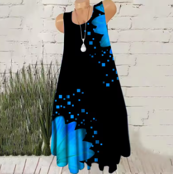 Women Fashion Mini Dresses Sleeveless 3D Tie-dye Floral Print Streetwear Short Dress Summer Loose Casual Oversized Dress